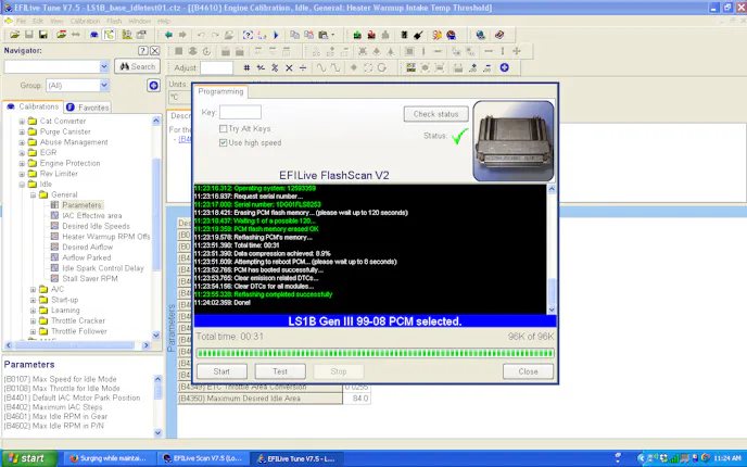 EFILive shows the progress of the reflash.