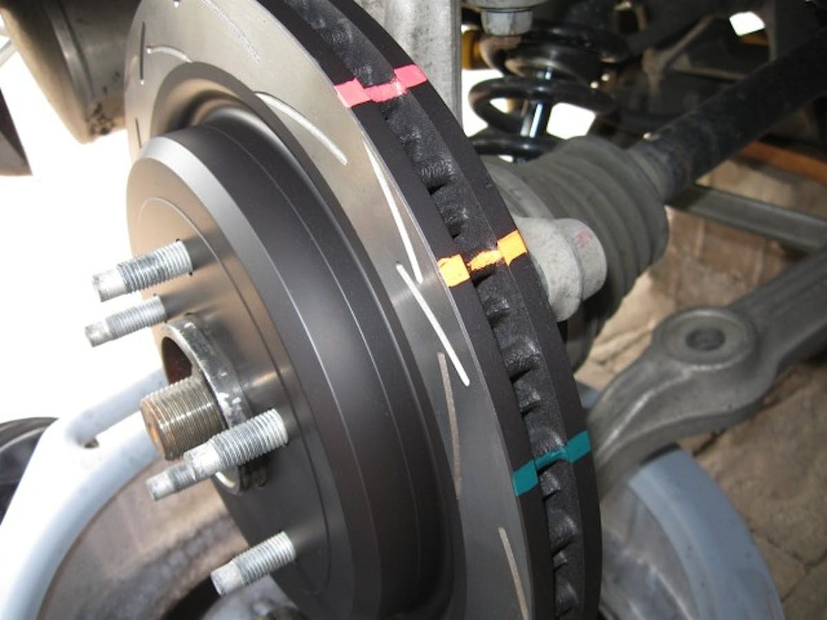 DBA's rotors feature thermo-graphic paint markings that permanently change color once the metal reaches a certain temperature.