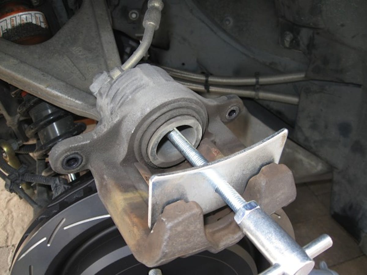 A piston press is an indispensable tool when doing a brake job.