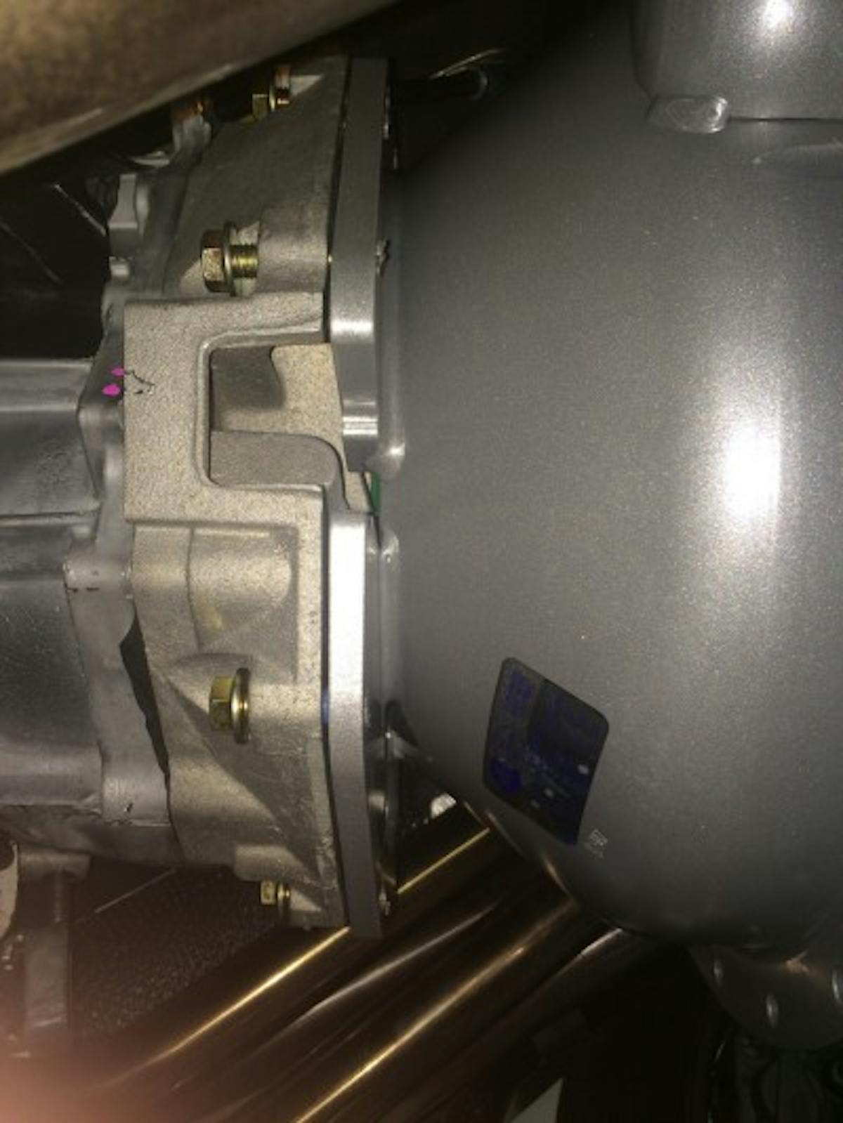 Here's a closer look at the SFI-approved bellhousing Blow-By installed in place of the Magnum XL's stock bellhousing. An SFI-approved bellhousing means we can side-step the clutch with confidence, and know the clutch isn't going to come after us.