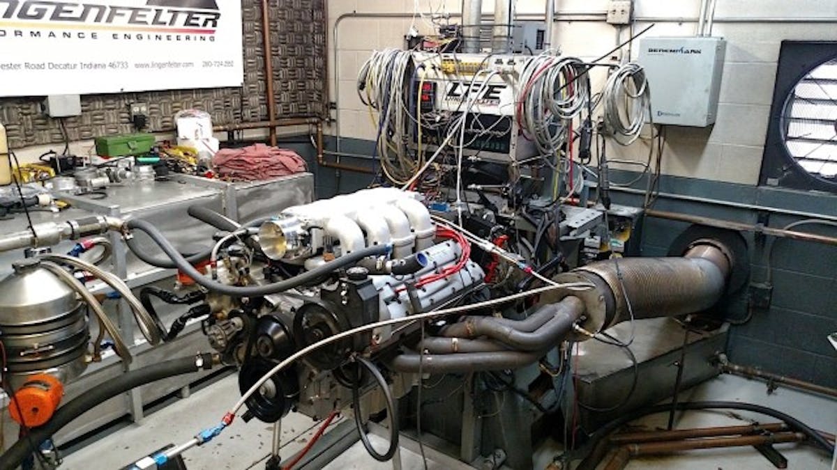 The completed engine on the dyno at Lingenfelter Performance. This is a true one-of-one engineering marvel.