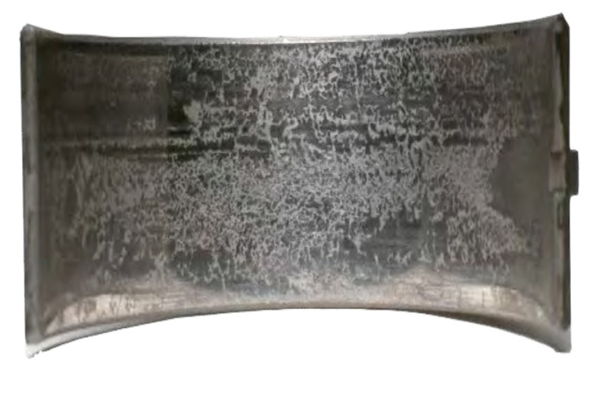 f the surface of your bearings look like this, it is an indication of overloading, which could be caused by either detonation or the use of a standard-service bearing in a high performance application.