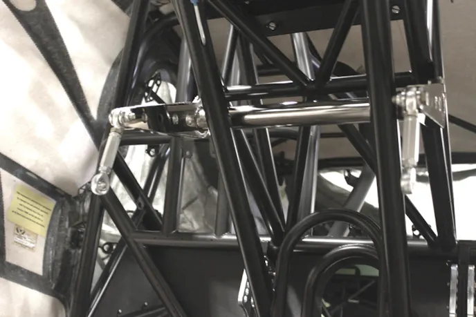 Here is a RJ Race Cars anti-roll bar installed in a Pro-series car. Notice the x-bracing and gussets around the mounting location for the anti-roll bar.