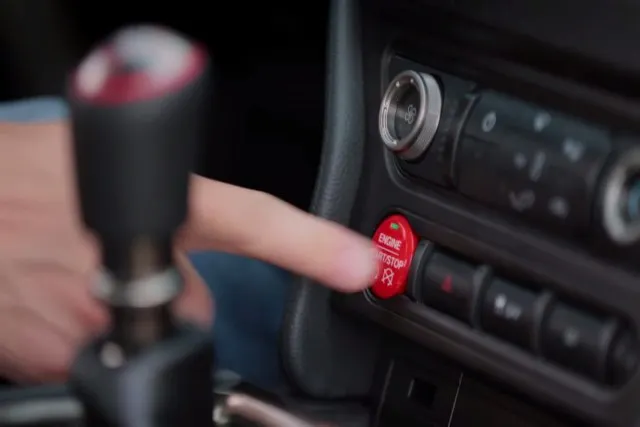 This little button brings to life 526 horsepower from a 5.2-liter flat-plane crank powerhouse. Yes, we would like to push the button.