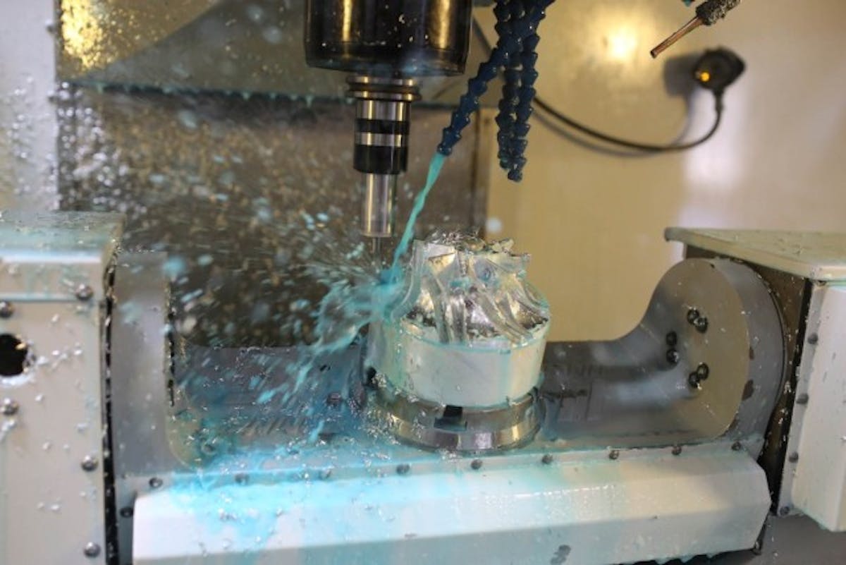 Billet impeller wheel construction on the CNC machine at Vortech Superchargers.