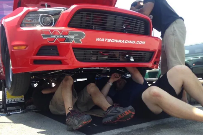 Those are some white legs sticking out from under Clements Renegade Mustang. This was how her Mustang looked many times throughout the weekend at Norwalk.