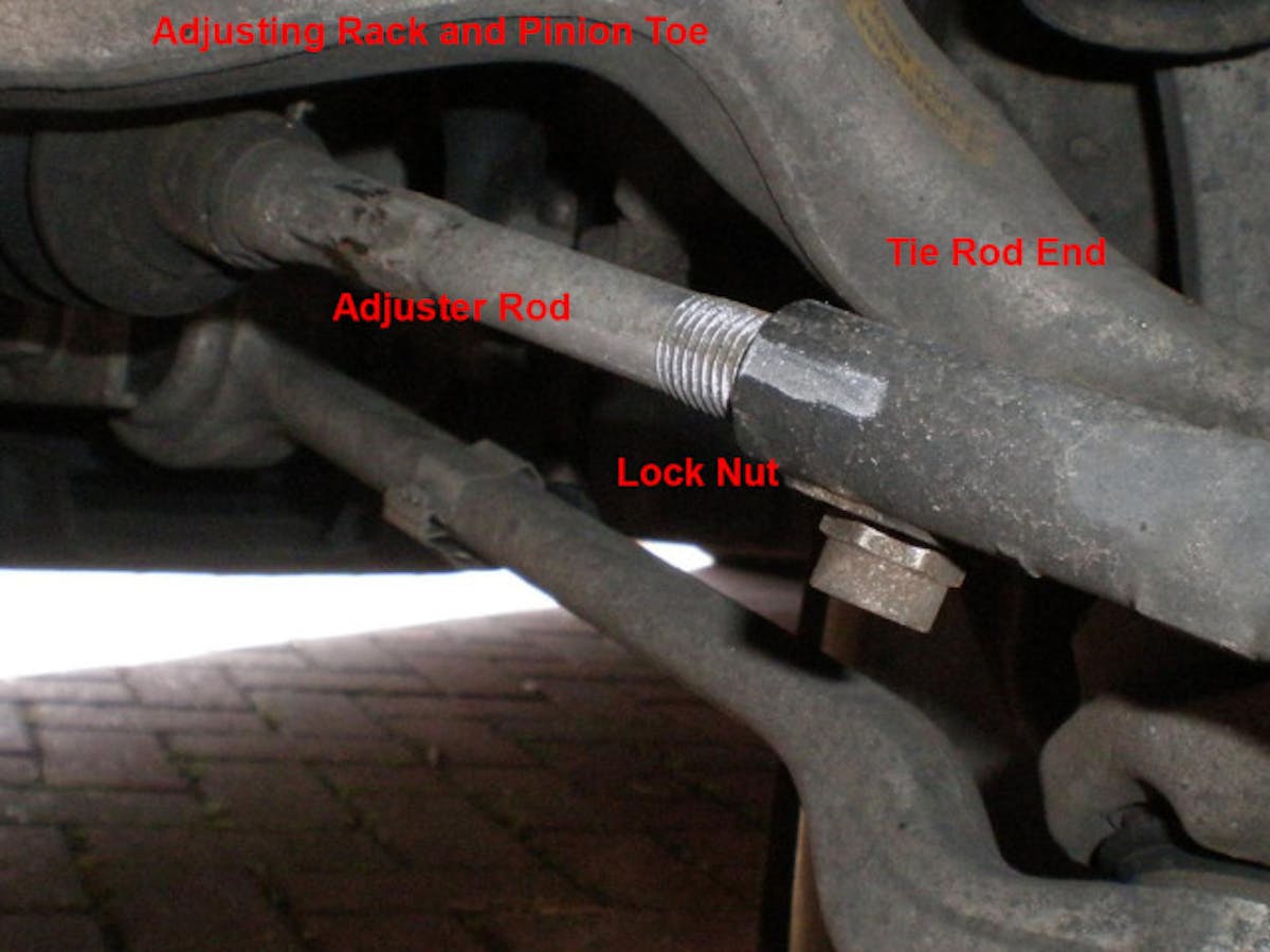 Adjusting toe on rack and pinion steering is only slightly different from older steering gearbox systems. Image by author.