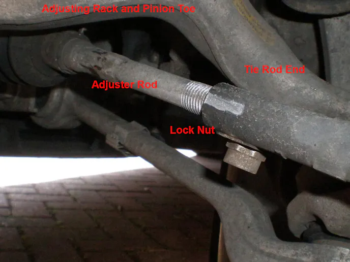 Adjusting toe on rack and pinion steering is only slightly different from older steering gearbox systems. Image by author.
