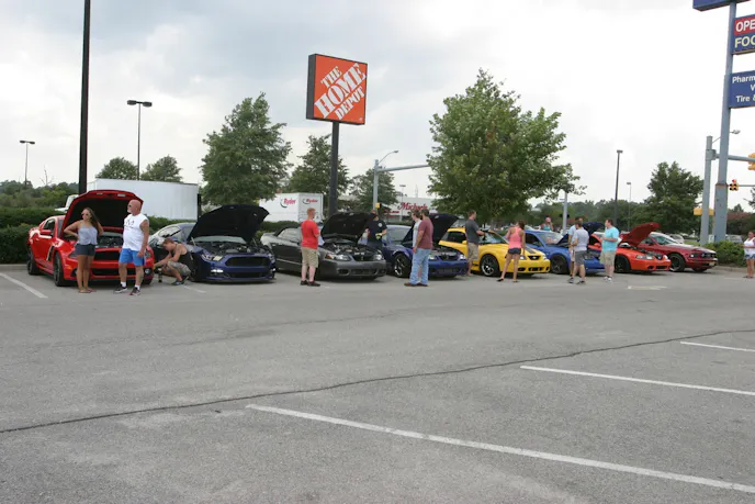 It was fun while it lasted in the Walmart parking lot until the police showed up to move Mustang Week early birds to another location.