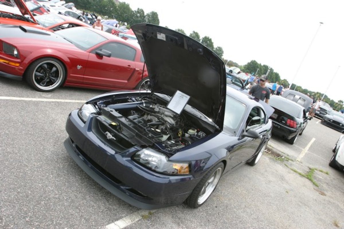 Maybe we saved the best for last, but since I just picked up another 2001 Bullitt, after owning one a couple years ago, and selling it, I notice these cars. What makes Jesse Teetor's Bullitt different is its True blue paint. The rarest 2001 Bullitt, most people don't know Ford made a blue Bullitt, but they did. Teetor's Bullitt is a low-mile example, and its condition backs up that thought. His Bullitt features a JLT Performance cold air intake, 18-inch replica Bullitt wheels, a Flowmaster exhaust, and more.  