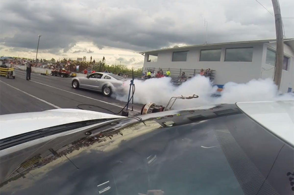 The Mustang certainly has the Tesla beat in the dramatic burnout department.