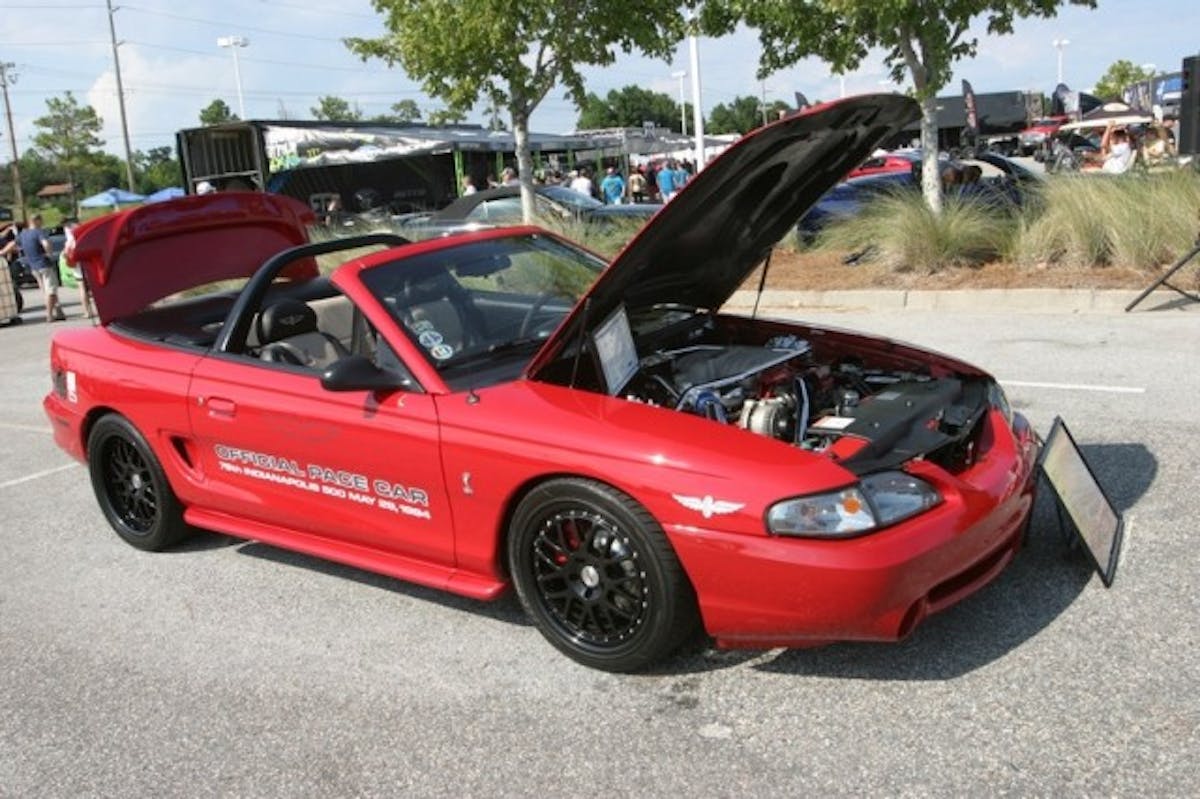 One car that you never see modified in any way is the 1994 Cobra Indianapolis 500 Pace Car. Most of the time these cars are in private collections or museums. Greer, South Carolina's Wayne McCutchen owns this example, which has been treated to SVE Series 1 wheels, MSD ignition components, and a BBK Performance cold air intake, among other additions. 