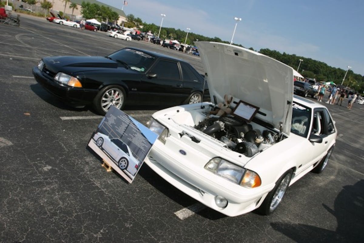 Andy Walker and Travis Smith fly the Powercurve Motorsports banner on both their Foxes. Walker had the hood down on his LX hatch, but Smith's Fox GT is well-known for its ProCharged Coyote-swap done by Boosted Performance, and tuned by Powercurve. Smith's car is good for 670-rwhp.      