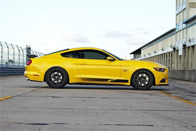 Thanks to Steeda's Progressive Sport Springs, their GT has been lowered by 1.125" in the front and 1.00" in the rear, giving it a mean stance.