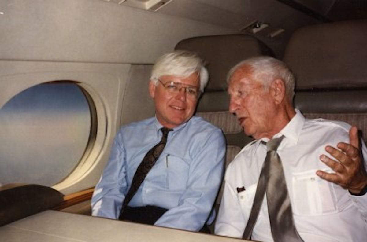 Zora in 1980, after his retirement, with Dave McLellan, Corvette Chief Engineer.