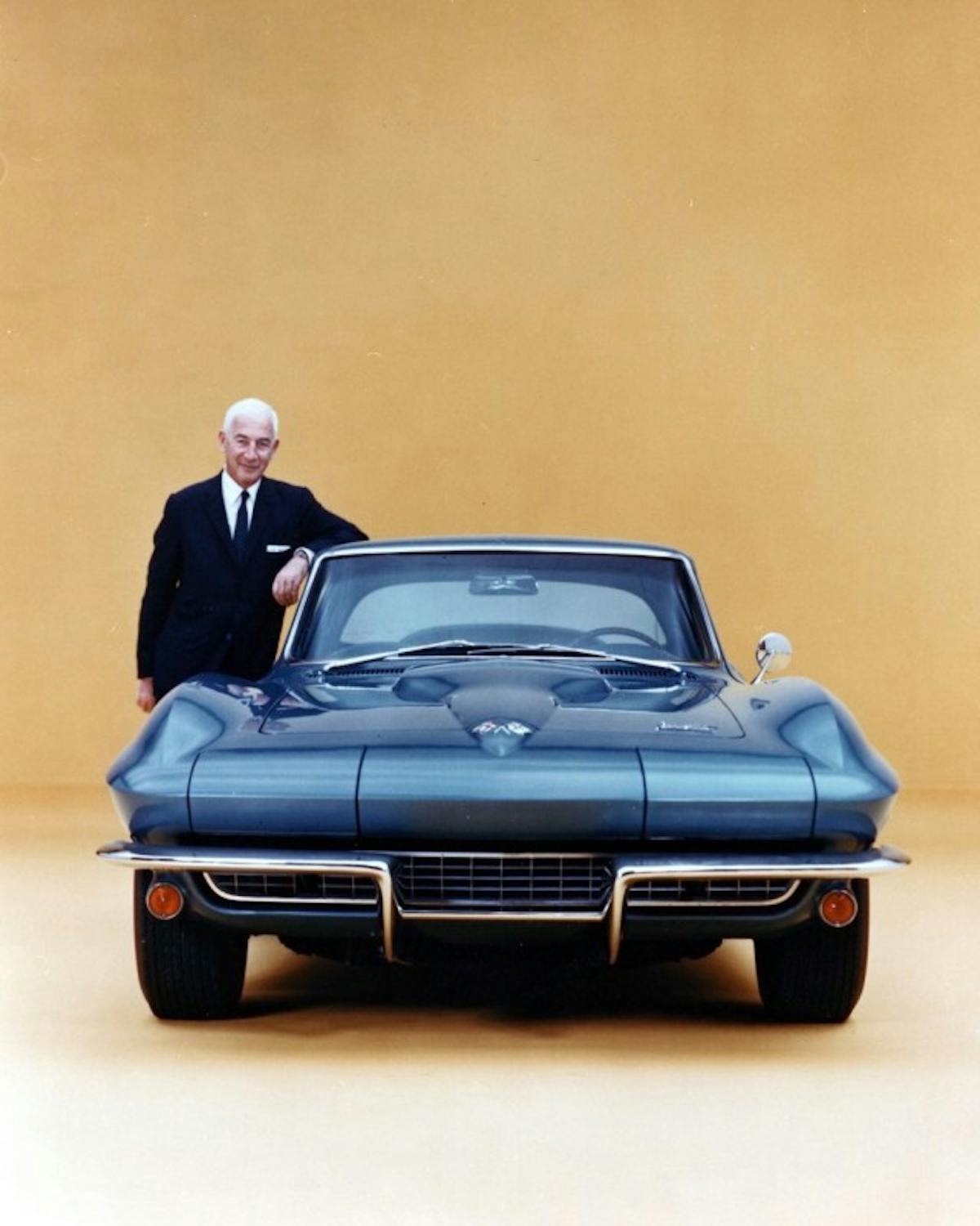 Zora Arkus-Duntov with 1966 Chevrolet Corvette for June 27-28, 2003 Corvette 50th anniversary celebration in Nashville, Tennessee.