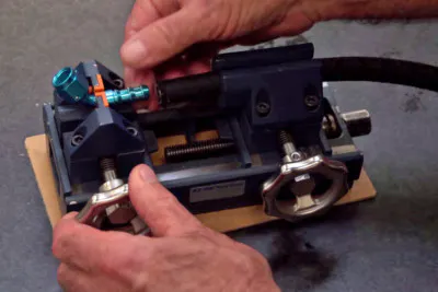 Here's a look at the EZ-ON hose press from above, and putting together a fuel line.