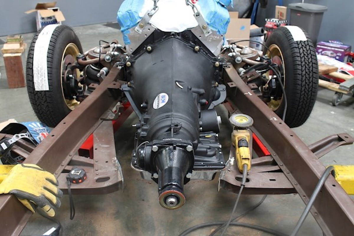 The new transmission feels right at home with the Chevy 383ci V8.