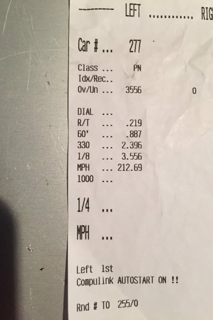 The proof is in the slip. The Davis Technologies' Profiler helped Terry Leggett get into the thick of PDRA's Pro Extreme with mid-3 second elapsed times.