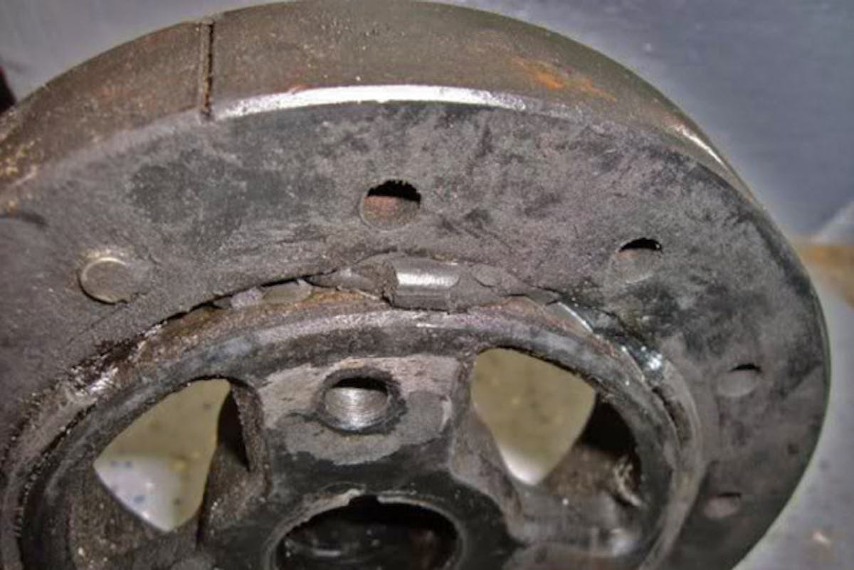 The damper’s elastomer will slowly degrade over time due to heat, flexing, and oil saturation. The rubber of the dampener should not have cracks, bulges, or missing pieces.