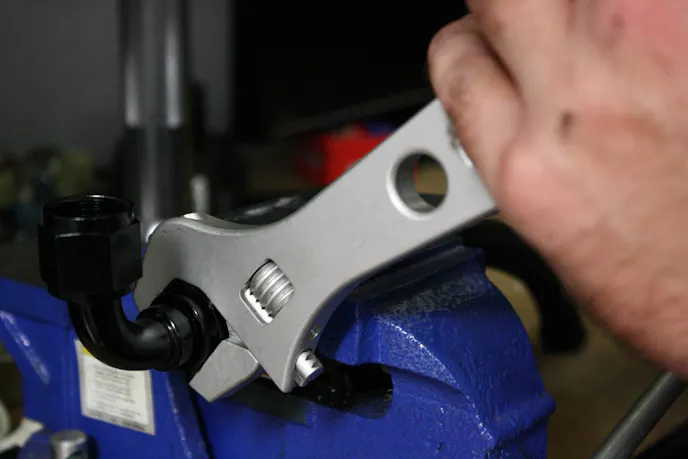 Another tool every garage needs is Jegs' adjustable AN wrench. Here is the AN wrench's main goal in life; making fuel lines. If fuel system installations are in your future, you need this adjustable AN wrench.
