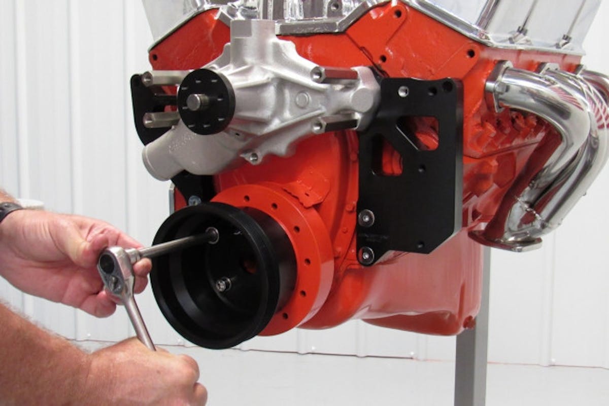 The crankshaft pulley installation is really straightforward, and mounts with the socket-head bolts supplied in the kit.