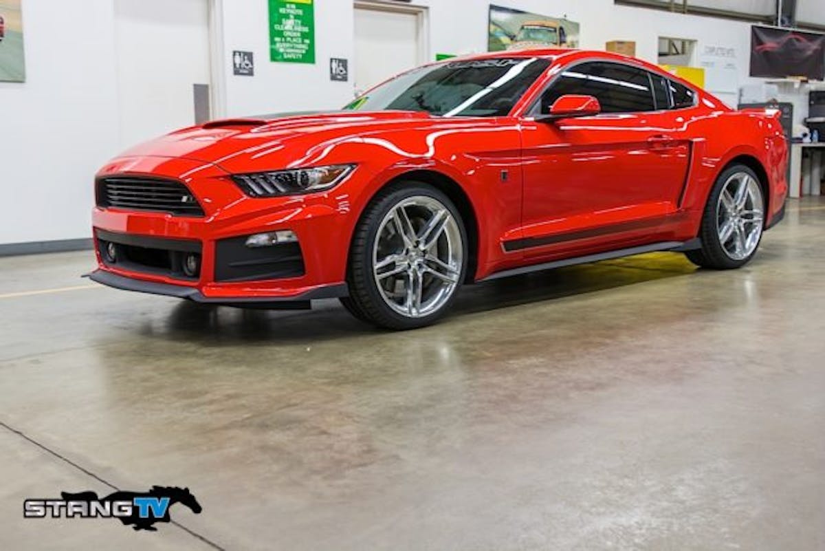 Here's a picture of Project 5-Liter Eater at stock height after installing the Roush RS1 Package.