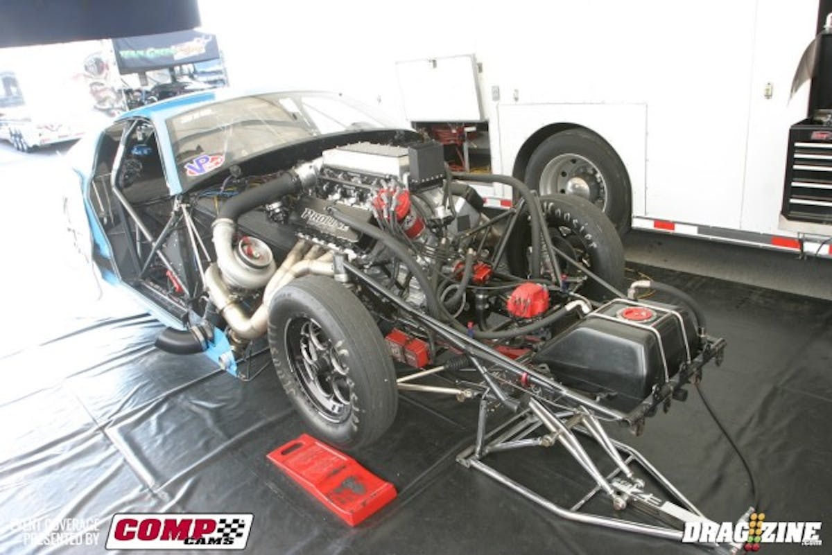 Michael Biehle II has the Pro Mod championship pretty well sewed up, but he is still at the race to close out the season on a high note. In Friday morning's test session, Biehle shook the tires, and aborted the pass.