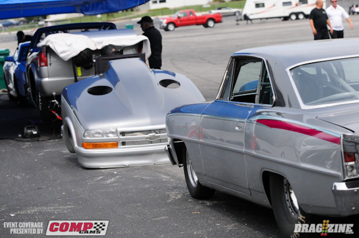 Larson is also doing a little racing of his own, with both his famed '66 Chevy II and Chevrolet S-10 here on the property. Larry clicked off a 4.08, 194 mph best in Outlaw Pro Mod qualifying last night to place himself eighth in the provisional order.