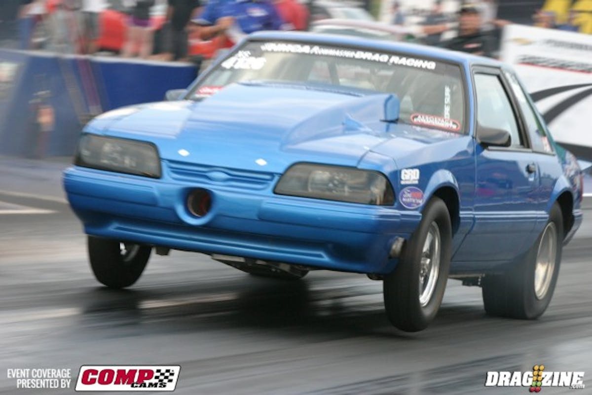Another NMRA regular Alton Clements is here running Extreme Street, as well. Clements hurt his primary blower last night in qualifying, but family friend Brent Weston flew in this morning with a new ProCharger F-1C 10.5 to put on the car. Behind the Ford small block is a Neal Racing Transmissions' Turbo 400 with a Cameron's Torque Converter Service converter.  
