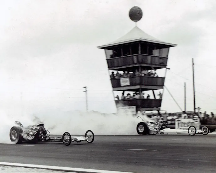 Hawaiian drag-racing legend “Safari Char” lines up against a rival at the old Hawaii Raceway Park in Honolulu. He raced in the Top Fuel ranks on the mainland in the 1960s and ‘70s and is among those on Oahu who would love to see a new dragstrip on the island after the historic facility closed a decade ago. Photo courtesy of Safari Char