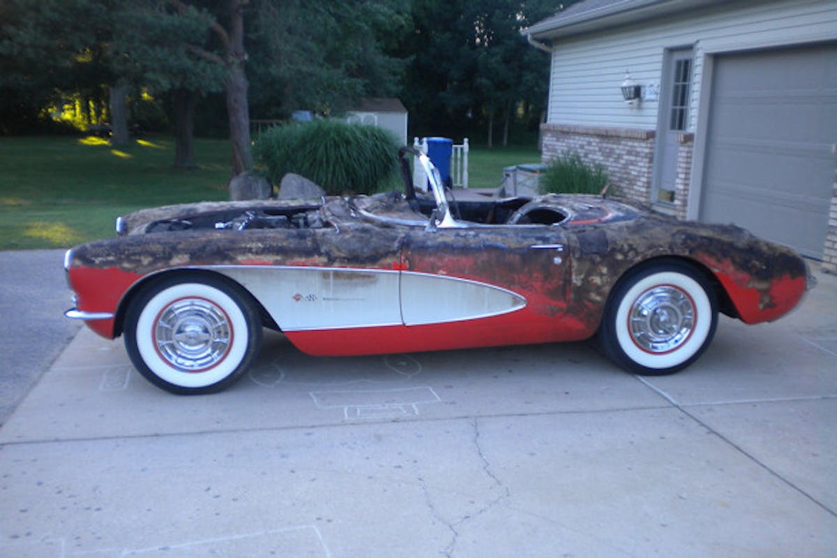 This poor beauty suffered a dashboard fire that ended up torching more than just the dash. Images via ebay