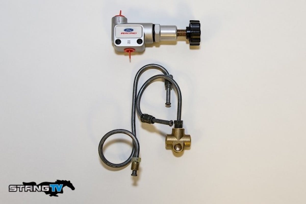 One important thing to note, is that this kit uses a '93 Fox Body Cobra brake master cylinder and Ford Racing proportioning valve. The reason for this is because of the additional stopping power needed for the new brakes. Late Model Restoration provides a Ford Racing Adjustable Proportioning valve, which allows for the rear brake bias to be set.