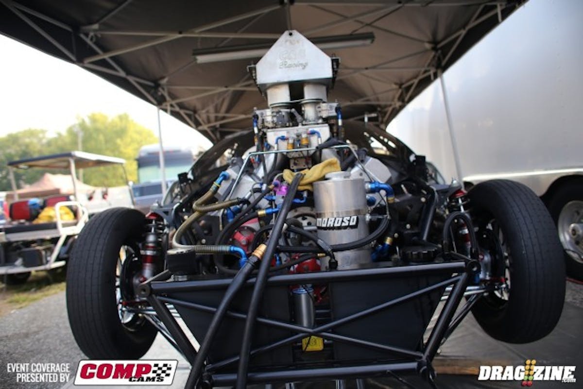 Mo Hall's nitrous Outlaw 10.5 machine was here on Wednesday testing; he clicked off a 4.22 in the nasty heat yesterday from the Fulton-squeezed 833-inch monster. They have good data for the heat, which will be advantageous in today's first qualifying session. It may be another story tomorrow--the weather is supposed to cool off substantially.