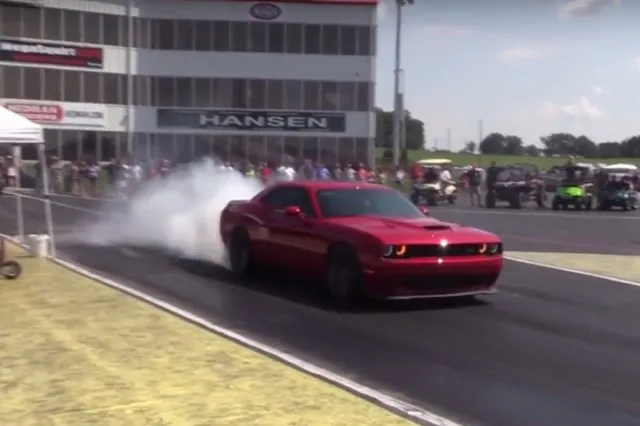 Dodge Challenger Hellcat drag car burnout