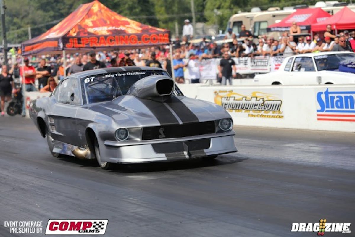 Rich Shainline is one of the major players in Outlaw Big Tire with his Doug Kline-built, Precision-Chassis-backed '67 Mustang. Shainline's beast has a fuel-injecrted Musi 903ci monster under the hood with four stages of Edelbrock nitrous on top. Shainline currently sits second in Outlaw Big Tire with a 4.37 at 168 behind John Fisher. 