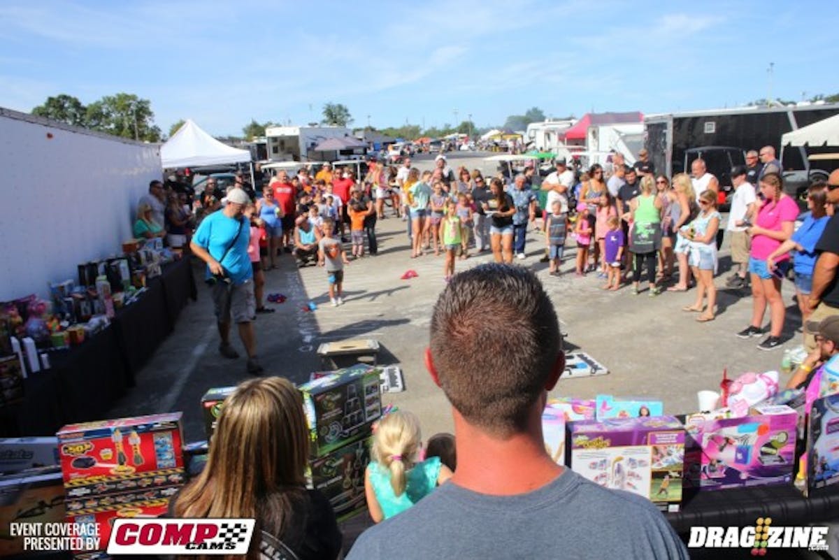 As part of the Yellow Bullet festivities, Monty and Maria Mikho take good care of the kids on the property, where they hand out prizes for Cornhole tossing on Sunday morning. We stopped by there this morning and couldn't even get close. The little ones were all pumped up and tossing the bags for a huge selection of toys.