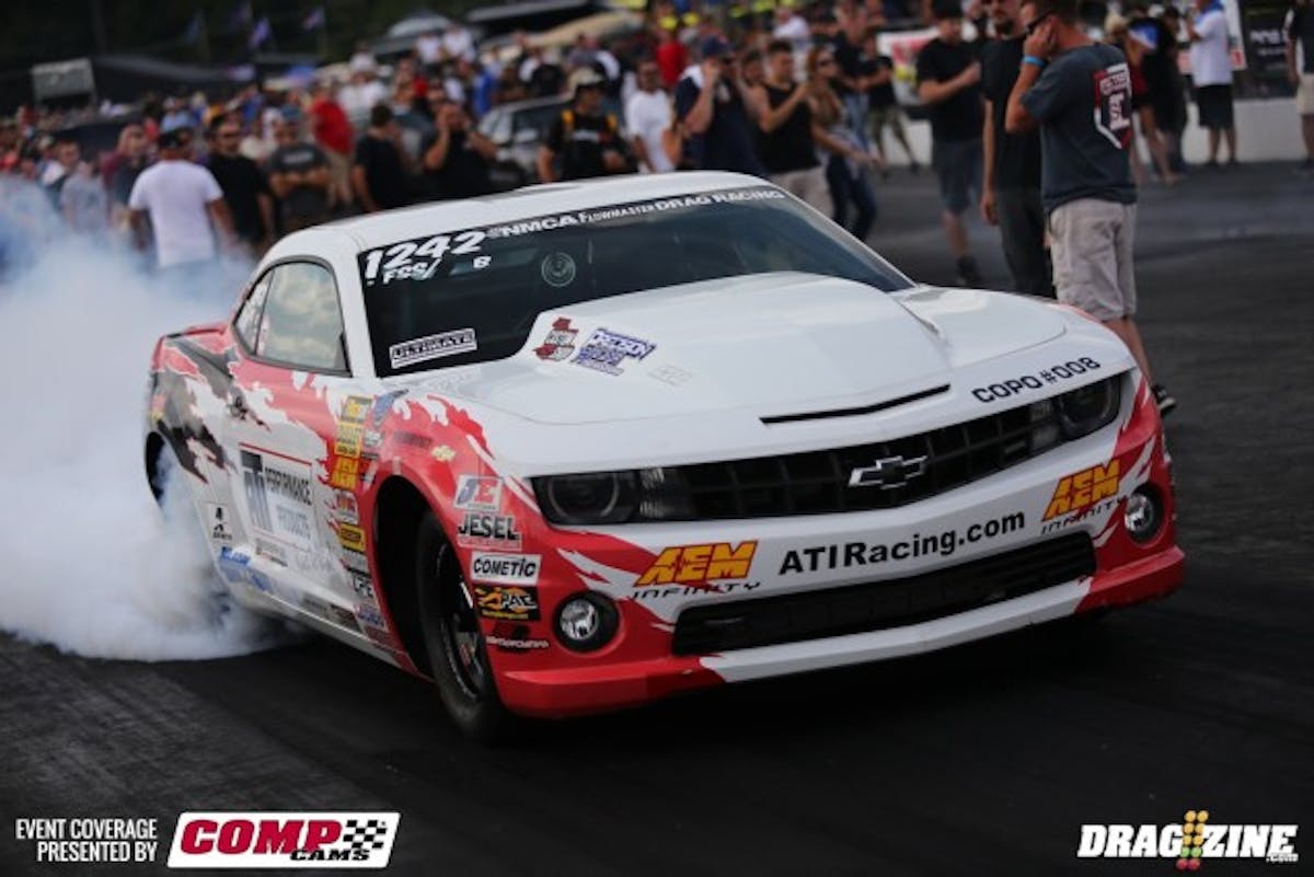 ATI Racing's J.C.Beattie, Jr. is here racing his COPO Camaro for the very first time in the Ultra Street class. Our understanding is that he built an engine just to be here this weekend. It's paid off as he qualified third with a stout 4.95 at 143.70 mph--just a couple of ticks behind Alex Hays and Shawn Pevlor. 