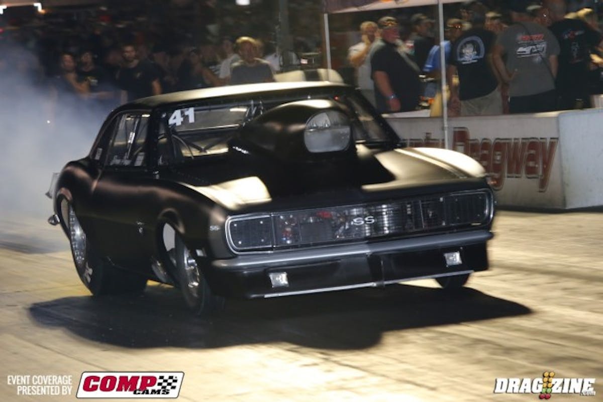 Brian Penna turned in a huge upset win and his best pass of the weekend to date over Frank Pompilio in OBT--Pompilio shook the tires hard and Penna cruised to a 4.38 at 171 mph in his nitrous-assisted bullet.