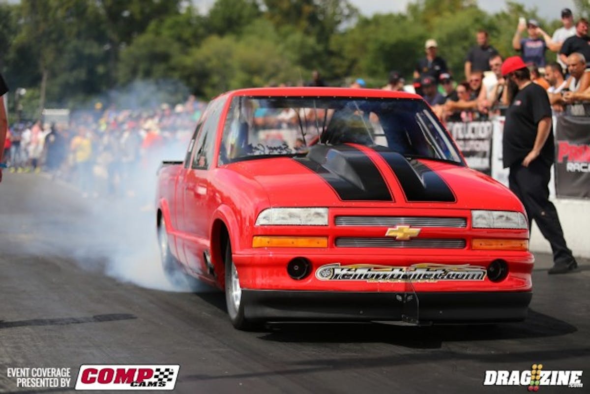 Huge upset in Big Tire Outlaw as the Tom Ferrick-owned truck driven by Larry Wood, Jr. takes out number-five-qualifier Steve Gorman in a wild pedalfest. Gorman was in and out of the throttle numerous times and Wood was able to sneak around him on the top end, 4.86 to Gorman's 4.92.