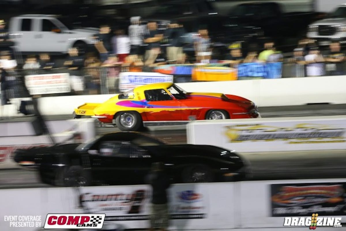 Right about here, Keith Berry knew his night was done, as the tires started to go up in smoke right as Rick Thornton started to pour on the power. Thornton crossed the stripe with a stout 4.05 at 190 mph.