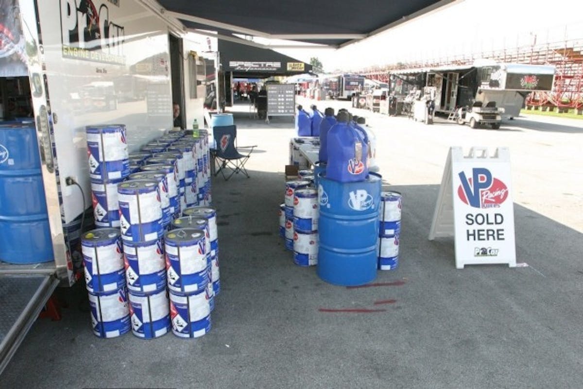 This is a drag racer's dream to see this much race fuel in one place. VP is at many of the larger drag races with displays like these, and with fuel for sale.