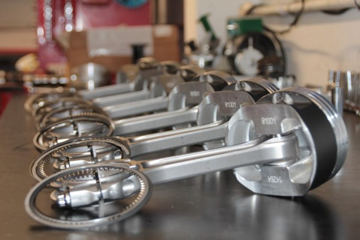 Six soldiers, liked up and awaiting their instructions for duty. Diamond pistons, Total Seal rings, and Callies Ultra Pro billet rods are used in this build.