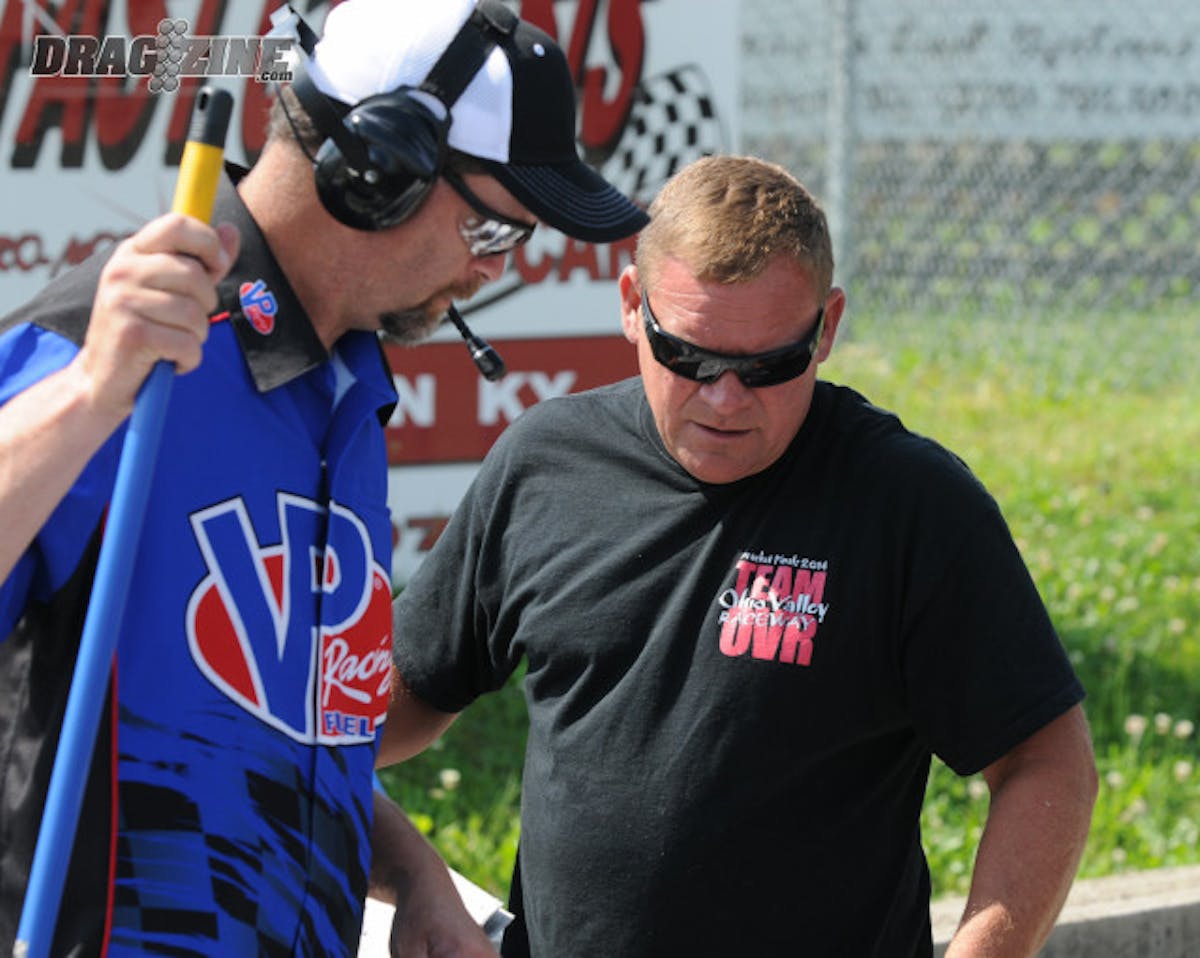 Billy Huff, right, the son of Sherrill Huff, has been involved with the track in a full-time capacity since the family acquired it in 1988. Billy, a former IHRA world champion as a driver, is very hands-on on event days, leaving the job of directing the show to cousin, Terry.