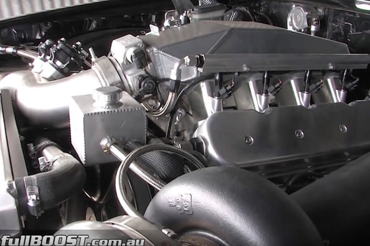 This turbocharged 427 cubic-inch LSX V8 looks absolutely incredible inside the engine bay of this Monaro.