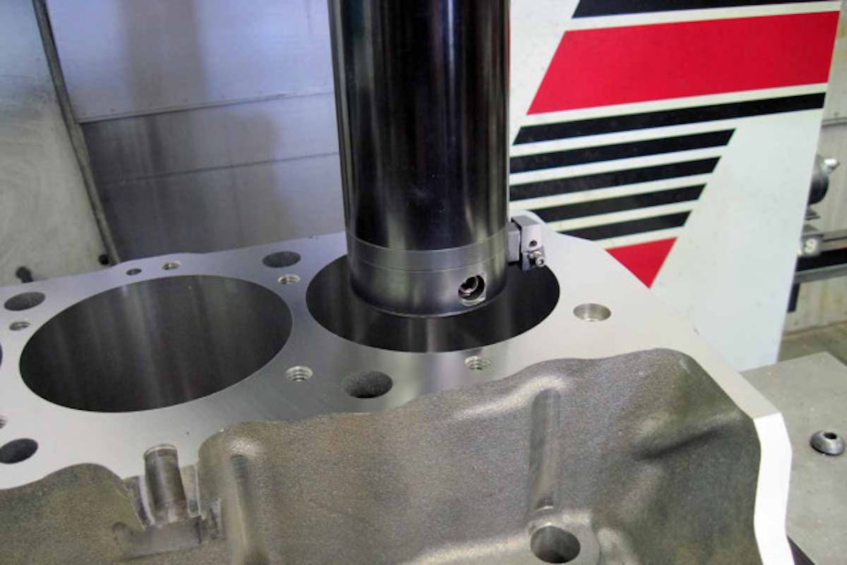 Boring the block to the proper finished dimension.