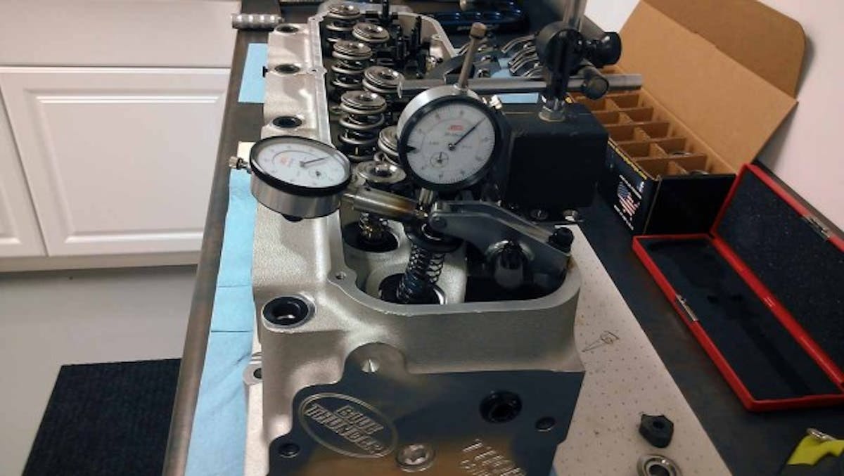 Checking the installed height of the valves is a critical part of setting up the rocker geometry to ensure proper valve actuation.