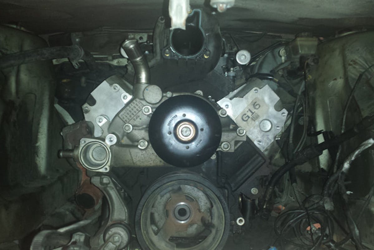 This shot shows the clearance Billy had with the LS installed. Billy found his car in a field just like many of us do. Image courtesy Billy Sijthoff.