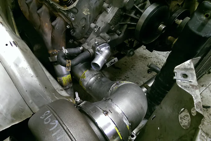 Billy custom-made the aluminum turbo down-pipes. Image courtesy Billy Sijthoff.