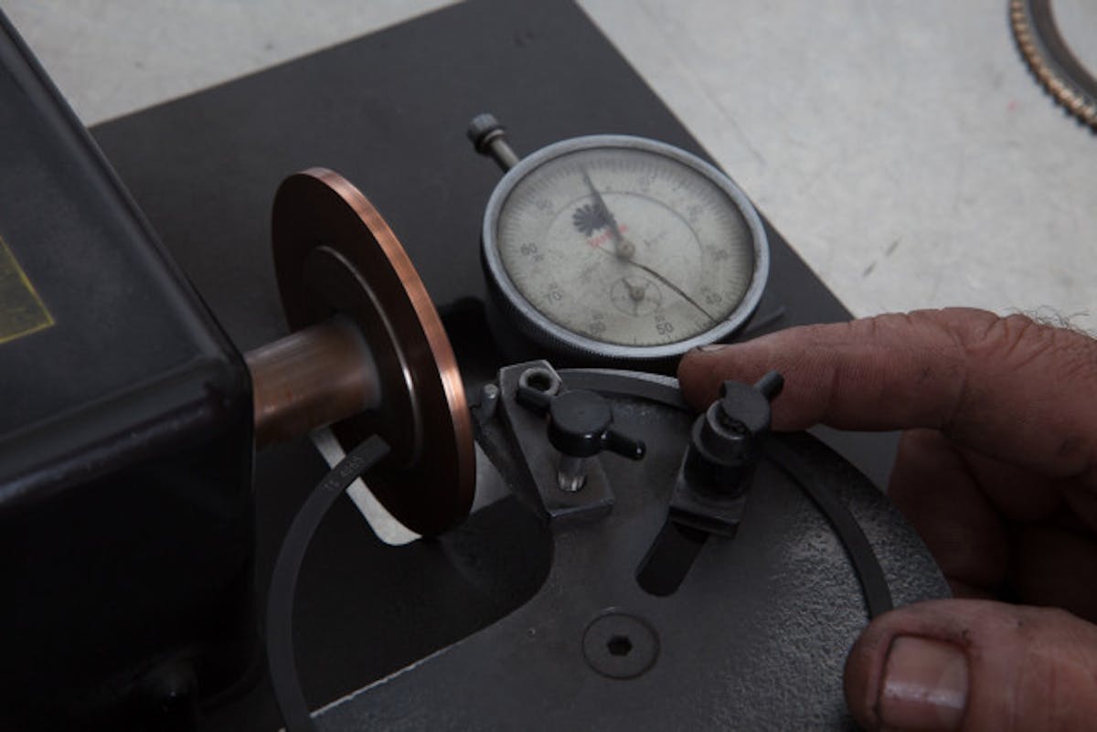 File-fitting the piston rings is a critical step of the engine-building process. Ring gaps in a supercharged engine such as this are typically set a bit larger than a naturally-aspirated engine to prevent the ends from butting one another under the high-heat conditions.